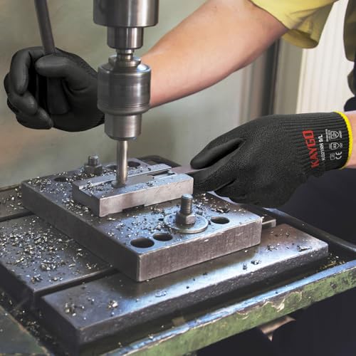 KAYGO 2 Paar Arbeitshandschuhe Schnittfest Level 5, KG21N, Nitril Beschichtet Rutschfester Griff, Maschine Waschbar, EN388 4X42C Schnittschutz Handschuhe für Schneiden, Lager, Bau (Schwarz, L, Gr 9)