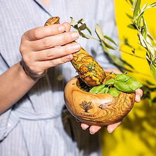 Soltako Mortar And Pestle Set, Olive Wood Mortar And Pestle, Sturdy & Durable, Perfect For Spice, Pepper, Seeds, Sauces, Ø Diameter 5.5″, Height 3″, Pestle: 5.9″ #TOP6