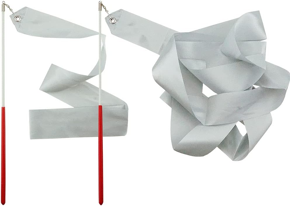 2 Pack Silvery Rhythmic Gymnastics Wands Praise Dancing Streamers for Kids Baton Twirling Talent Shows Artistic Dancing