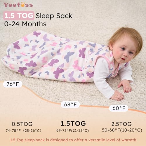Image of Yoofoss Baby Sleep Sack 6-12 Months, 1.5 Tog Baby Wearable Blanket with 2-Way Zipper, 100% Cotton Organic Fabric Winter Infant Sleeping Sack, Warm Soft Comfy