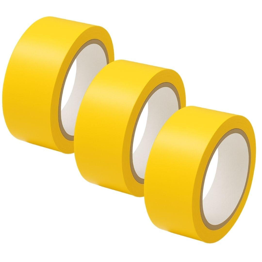 GTSE 50mm x 33m, Yellow, PVC Vinyl Floor Tape, 3 Rolls, Safety Marking Tape, 0.15mm Thick, Suitable for Dance Floors Gyms