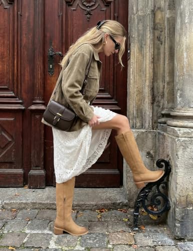 Image of QIY Knee High Boots for Women Low Heel Flat Tall Boots