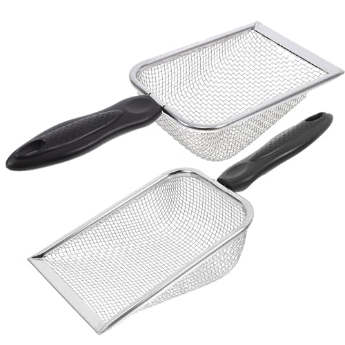 Generic 2pcs Stainless Steel Beach Mesh Shovel with Multi-use Sand Filter Shovels for Shell Collecting Pet Litter Scooping and Food Handling Comfortable Handheld Design