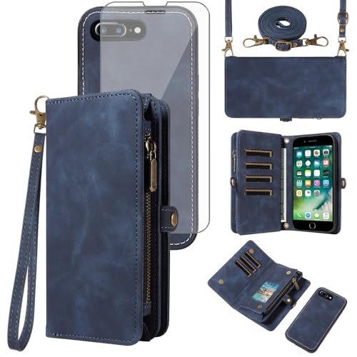 Coque portefeuille iPhone 8 Plus zippée anti-rayure avec verre trempé