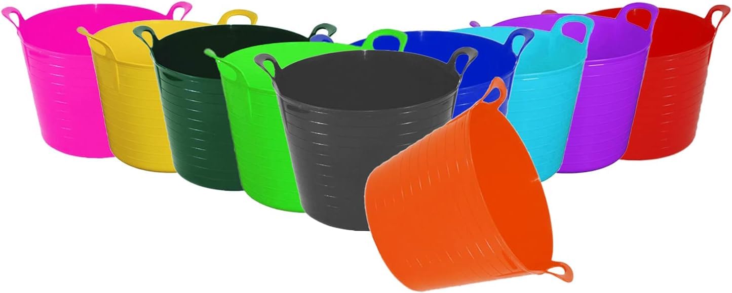 3 x Flexi Tub Garden Home Flexible Colour Storage Container Bucket Polyethylene Flex Tub - MADE IN U.K (Mix Random Colours, Large - 42 Litre)