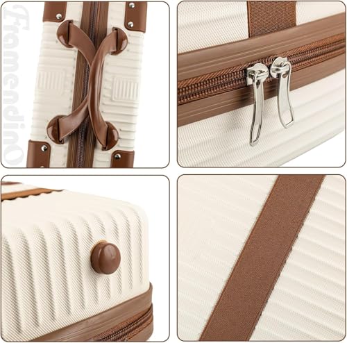 Image of Portable Hard Shell Cosmetic Bag Travel Case, Small Travel Hand Luggage with Elastic Band, Mini Abs Carrying Makeup Case Suitcase (B-Cream)