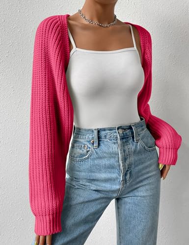 Image of Women's Long Sleeve Open Front Knitted Crop Cardigan Drop Shoulder Knit Bolero Shrug Sweater