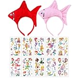 2 Piezas De Aros De Cabeza De Pez, 10 Pegatinas De Tatuaje De Sirena, Tocado De Animales Tridimensionales De Dibujos Animados, Suministros De Decoración Para Fiestas.