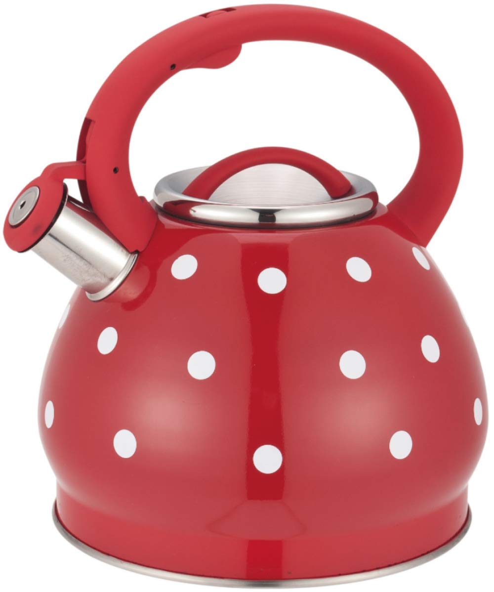 Hervidor de té silbante de 3,5 litros, Tetera de Cocina de Acero Inoxidable para Todas Las Estufas, Tetera de Tetera con Mango anticalor, antioxidante, Silbato Fuerte-Rojo