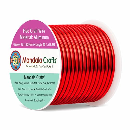 Image of Mandala Crafts 13 Gauge Red Anodized Aluminum Craft Wire, 60 FT | Colored, Flexible, Bendable, for Bonsai, Armature, Sculpting, Wire Wrapping, Jewelry Making, Weather & Tarnish Resistant
