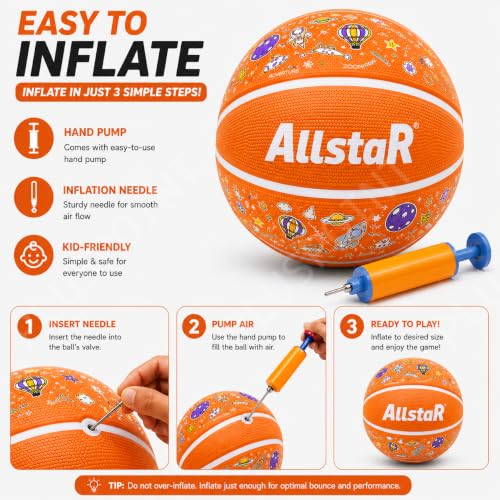 Image of PLUSPOINT Kids Basketball with Air Pump | Colorful Printed Rubber Basketball for Indoor & Outdoor Play | Training Sports Ball for Kids | Easy Grip Basketball for Boys and Girls