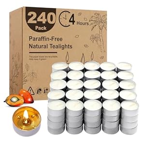 Tea Lights Candles 240 Pack, 4 Hours Burning Long time,White Votive Bulk, Bright Burn with Palm Wax (Non-Scented),Smokeless Tealights for Christmas,Thanksgiving,Homemory Decorative