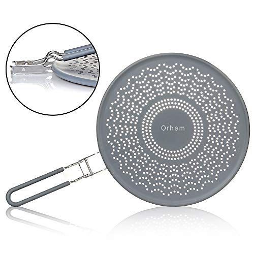 11" Silicone Splatter Screen Pan Cover with Folding Handle, Heat Insulation Cooling Mat