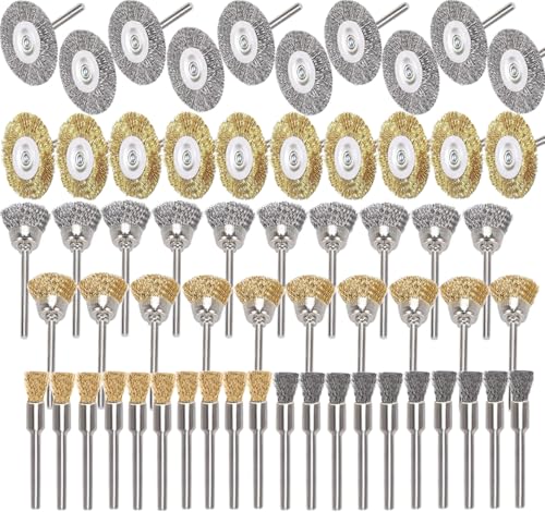Wire Brushes Cup Wheels 60PCS Coated Wire Brush Set with 1/4-Inch Shank Brush Kit for Dremel Rotary Tools Polishing Accessories for Rust Removal, Stripping and Abrasive Drill Attachment