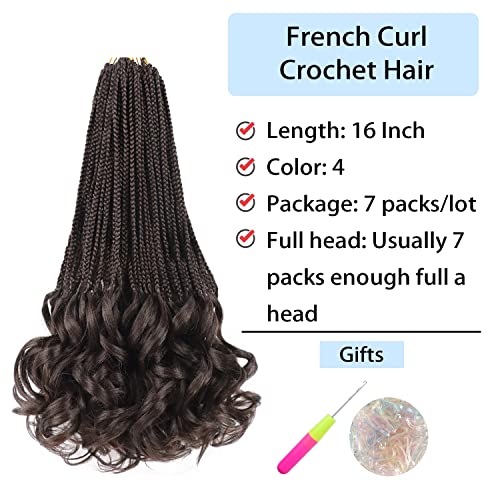French Curly Crochet Hair For Black Women Goddess Box Braids Crochet Hair 16 Inch 7 Packs French Curl Crochet Braids Luxury Braiding Hair Pre Looped Knotless Braids With French Curls(4#) #TOP1