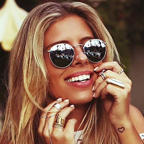 Image of Kursan Small Round Metal Polarized Sunglasses for Men Women Mirrored Lens Classic Circle Sun Glasses