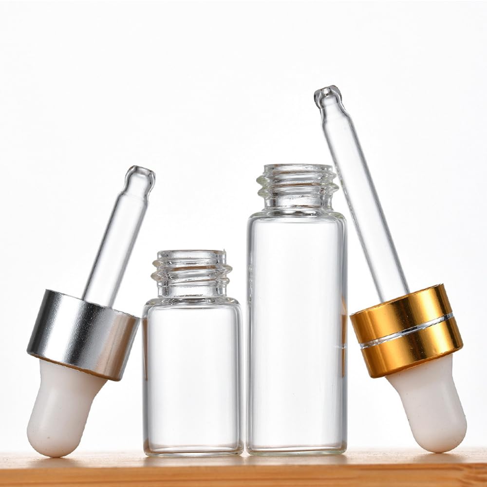 100 stücke 1/2/3/5ML Leere Glas Mini-Tropf ätherische Flaschen Pipetten Öl Aroma Therapie Roségold Kappe Pipetten Flaschen (Transparent-Rosengold,2ml)