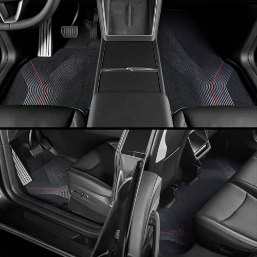 Image of 3W 9PCS Floor Mats for Tesla Model Y Juniper 2025 2026 Star Trails Carpets | Only Premium /Performance, Metal Pedal, Cargo Liner Backrest Mats Double Layer TPE All Weather Custom Fit Model Y Accessories