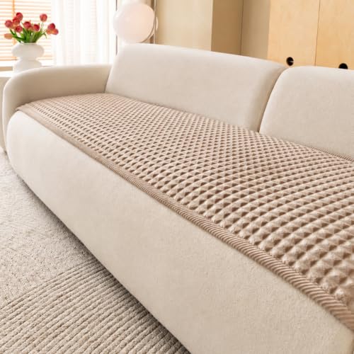 tianxinbaobei Soft Velvet Sectional Couch Covers Washable(1PC, 27.6"x59") | Khaki Fuzzy Couch Cover, Anti Slip Loveseat Covers, Plush Pet Friendly Slipcover, Warm & Breathable Sofa Cover No Shedding
