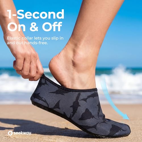 Image of SEEKWAY Water Shoes Quick-Dry Aqua Socks Barefoot Slip-on for Beach Pool Swim River Yoga Lake Surf Women Men Black SK001