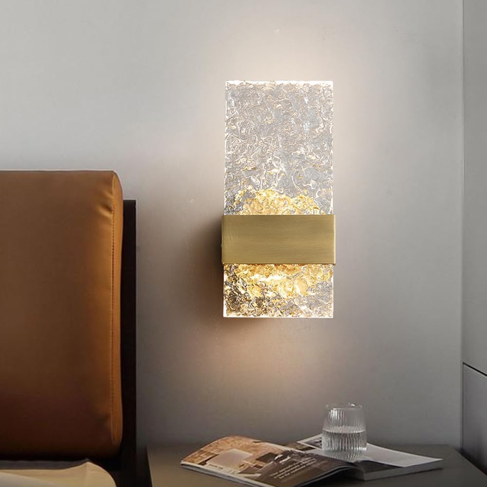 European Modern LED Wall Sconces 4W Brass Wall Light Fixtures With Acrylic Stone Texture Lampshade Lamp 3 Colors Temperature Adjustable For Living Room Bedroom Hardwired Indoor Decor Wall Lamp