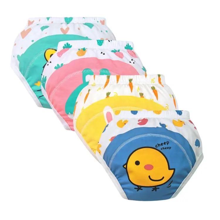 Image of Premium Baby Diaper Pants / Potty Training Panties / Padded Underwear for 0 - 4 Years | Soft, Washable & Reusable Cotton Nappies for Boys & Girls | Leakproof, Absorbent & Breathable | 2 /3 /4 Pack | Leakproof, Absorbent (white printed, 3-4 years, 2, count)