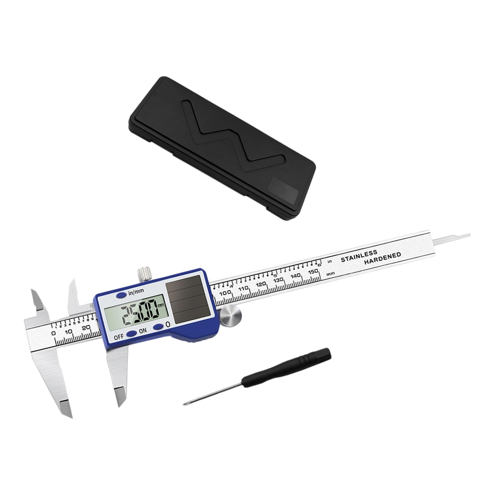 Calibradores digitales solares con funda de transporte de 150 mm, acero resistente a la erosión, instrumento de medición de alta precisión para casa, taller, calibradores digitales para ingeniería