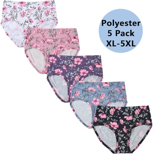 Image of Women's Plus Size XL-5XL Underwear High Waist Briefs Panties Rose Floral Print Ladies Undies 5-Pack