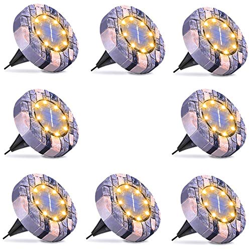 Solar Lights Outdoor, 8 Led Solar Ground Lights, Upgraded Outdoor Garden Waterproof Bright in-Ground Lights for Lawn Pathway Yard Driveway, producing More Light with 8 Led Warm White Lights