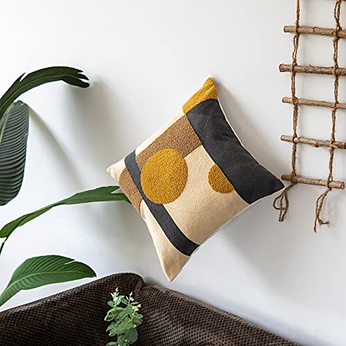 Vanncio Vintage Decorative Throw Pillow Cover, Cotton Rustic Retro Accent Pillowcase For Mid Century Boho Decor, Geometric Patterned Cushion Sham, Square 18 Inches, 1 Pc(Gold Brown) #TOP3