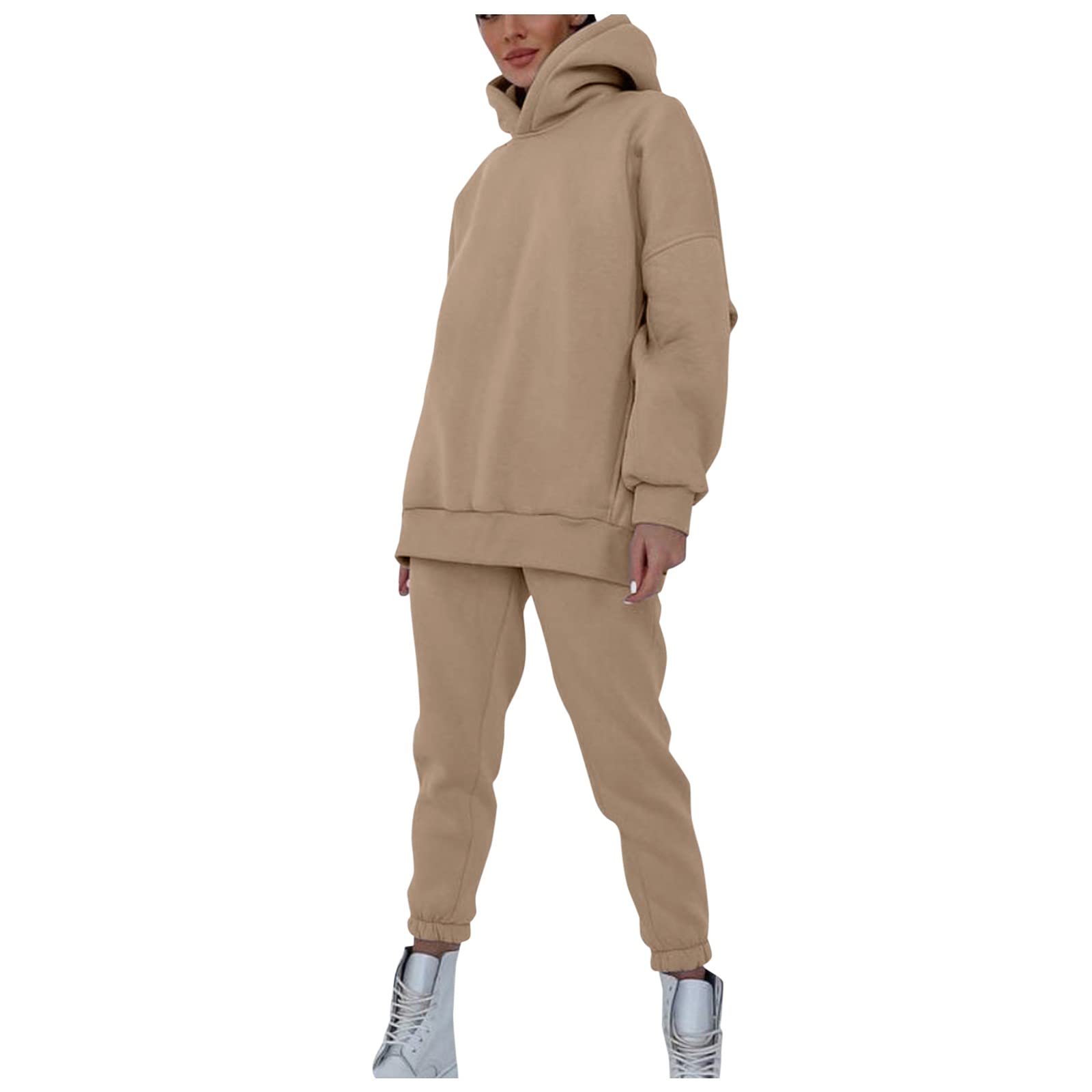 Joggingpak Baggy Hip Hop - Trainingspak Dames Set Sportpak Katoen Tracksuit Warm Vrijetijdspak Modern Tweedelige Outfit Lang Y2K Sweatshirt Joggingbroek voor Fitness Gym in de lente Winter, Kaki, XL