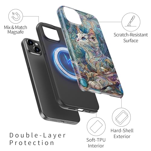 Image of Goodon for iPhone 14 Plus Case Cute - Wireless Charging Compatible - Dual-Layer Hard Shell + Silicone Cover - Protective Phone Case with Trendy Designs for Women - an Abstract Ragdoll Cat