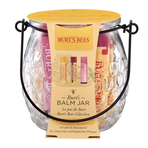 Burt's Bees Balsami Labbra in Vasetto, 1 x alla Cera d'Api con Vitamina E e Menta, 1 x all'Ibisco, 1 x al Melograno, 3 x 4.25 g