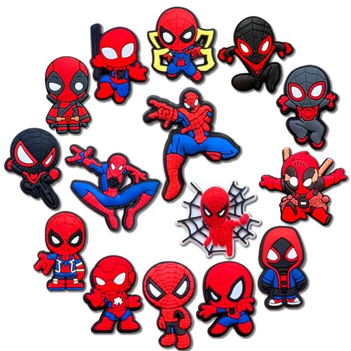 Fohiahfce 15/16Pcs Superhero Shoe Charms Fits for Croc Clog Sandals Shoes Decoration, Cartoon Accessories Charms for Kid Boy Girl Party Favor Gifts (Black)