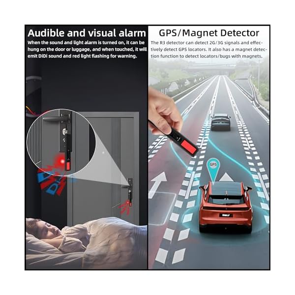 GPS and bug detector with alarm for security.