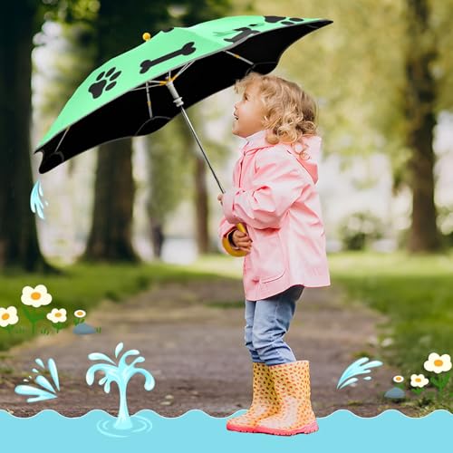 Paraguas para niños con corazones y huellas ideal para salidas al aire libre en días de tormenta 7