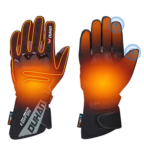 ISSYZONE Gants Chauffants Rechargeable Electrique 2600mAh, Gants à Écran Tactile, Gants d'hiver avec 3 Température Réglable, Protection Imperméable & Coupe-Vent Anti-Choc pour Moto, Ski, Randonée