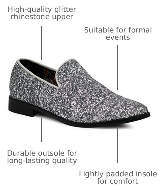 Image of SPK04 Men's Vintage Glitter Dress Loafers Slip On Shoes Classic Tuxedo Dress Shoes