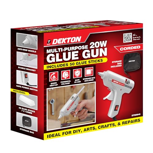 Dekton 20W Corded Glue Gun Kit, Includes 50 Glue Sticks, Fast Heating, Compact Design, User-Friendly Trigger, Perfect for DIY, Crafts & Repairs