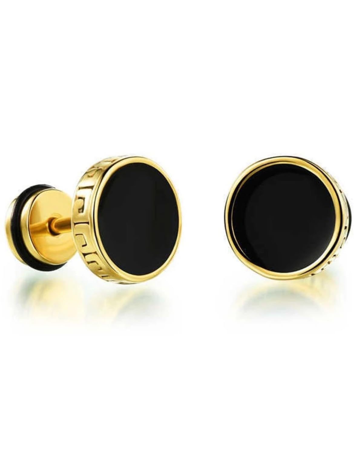 Black Stone Gold Stud Earrings for Men and Boys, Pack of 2-image-13