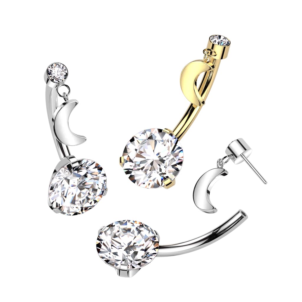 Paula & Fritz® Push-In Piercing Bauch-nabelpiercing Anhänger Mond Zirkonia Titan-ium Grade 23 1,6-mm Stab-Dicke Gewindelos Bananabell Nabelpiercing