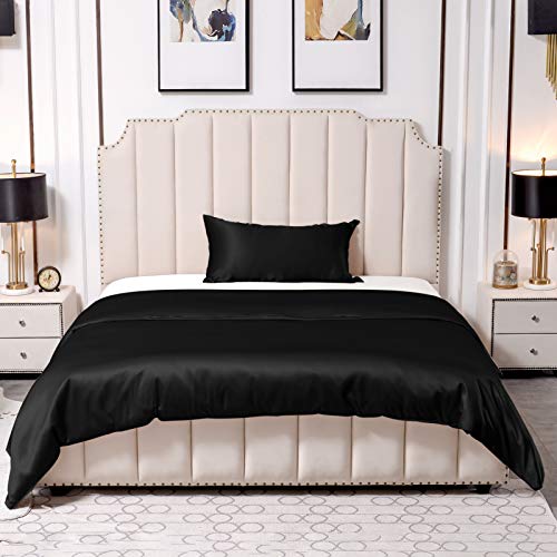 THXSILK 25 Momme Seidenbettwäsche Set 2 teilig, Bettbezug 135 x 200 cm und 40 x 80 cm Kissenbezüge, Hypoallergen Maulbeerseide Bettwäsche Set, Ultra Weich und Glatt, Schwarz Cover