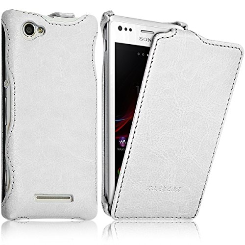 KARYLAX Seluxion - Housse Etui Coque Rigide à Clapet pour Sony Xperia M Couleur Blanc + Film de Protection