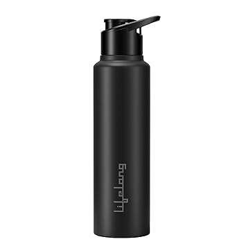 Lifelong Stainless Steel Water Bottle with Sipper | 950ml Durable, Leak-Proof, Easy Grip, Rust Free, Easy-to-Clean, Odour-Free Bottle with Secure Cap for School, Travel, Gym & Work (LLWBTSP03, Black) - image, photos