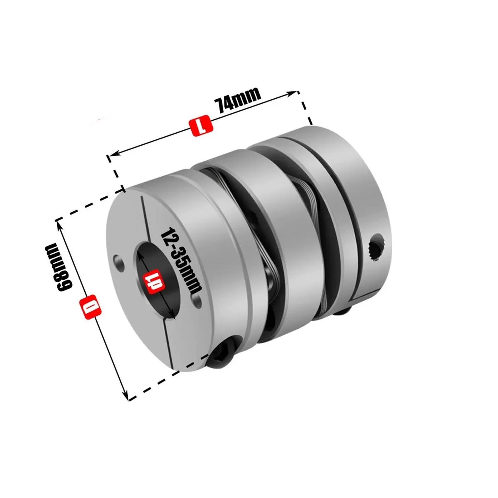 Conector elástico de acoplamiento de doble diafragma D68L74, D68 mm, L74 mm, codificador de servomotor paso a paso con husillo de bolas, 1 unidad