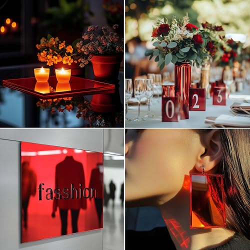 Image of 8x8 Inches Red Mirror Acrylic Sheet - 2 Pcs Reflective Acrylic Panel for DIY Crafts, Home Decor & More (20x20 cm)