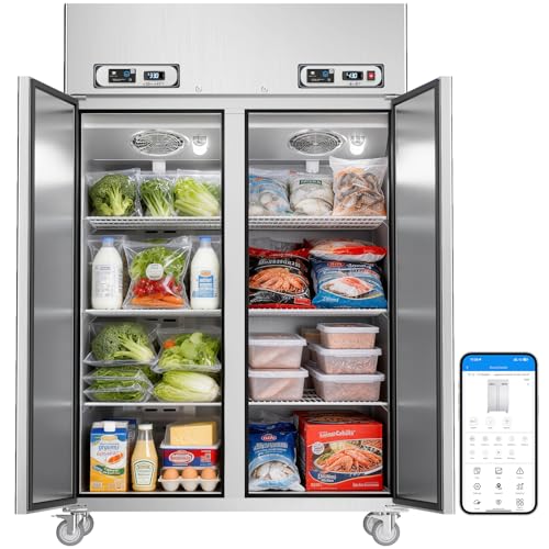 Image of VEECOOL Commercial Refrigerator Freezer Combo WiFi Enabled with Smart App Control, 48 inch W 36 Cu.Ft Dual Temperature Stainless Steel Upright Fridge and Freezer Combo for Restaurant, Garage, Kitchen