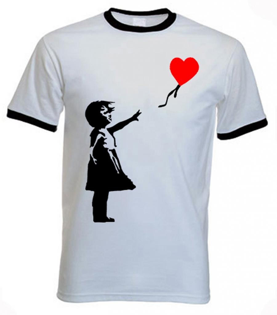 Banksy Balloon Girl Heart Men's T-Shirt (XXL, White)
