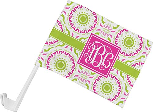 Personalized Pink & Green Suzani Car Flag - Small w/Monogram