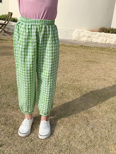 Image of BINIDUCKLING Toddler Pull Up Loose Gingham Girls Pants